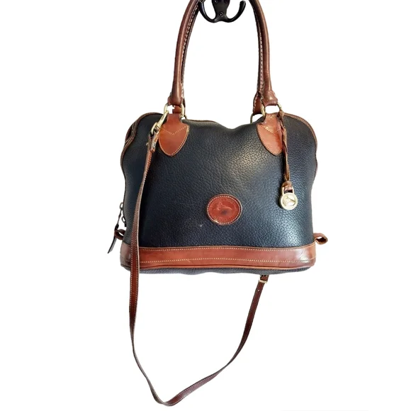 Vintage Dooney And Bourke Large Doomed Satchel Black And Brown Leather - Picture 3 of 10